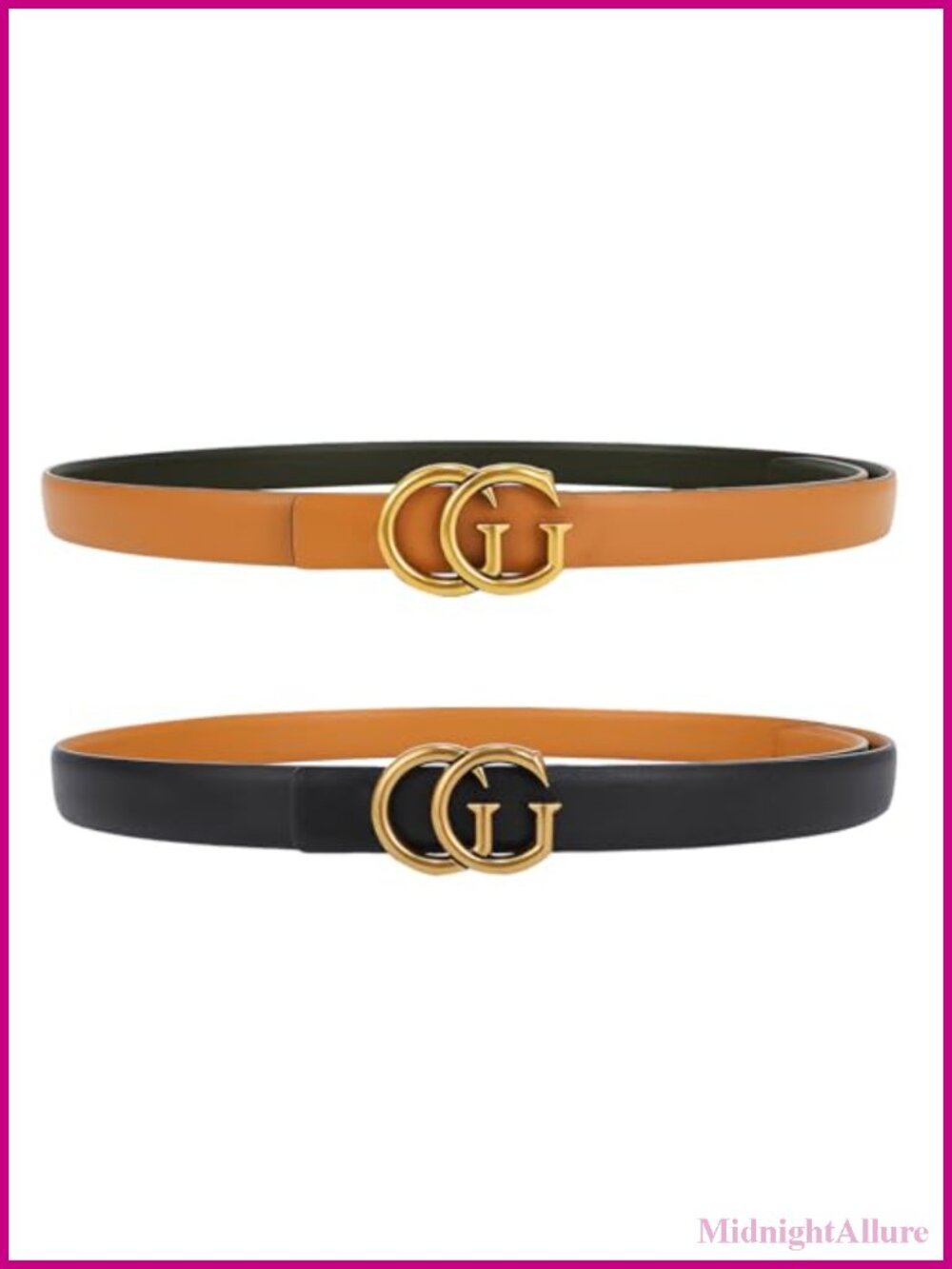 Reversible Leather Belt Gold Buckle for Dresses Jeans Coats
